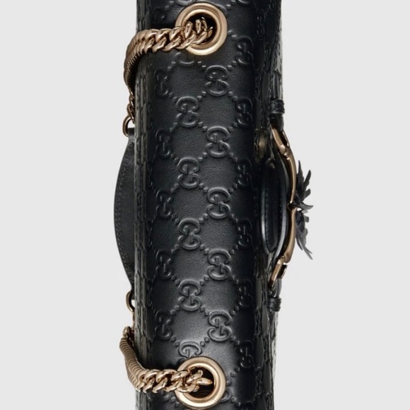 Gucci Emily Guccissima GG Logo Black Leather Shoulder Bag New - Picture 6 of 17